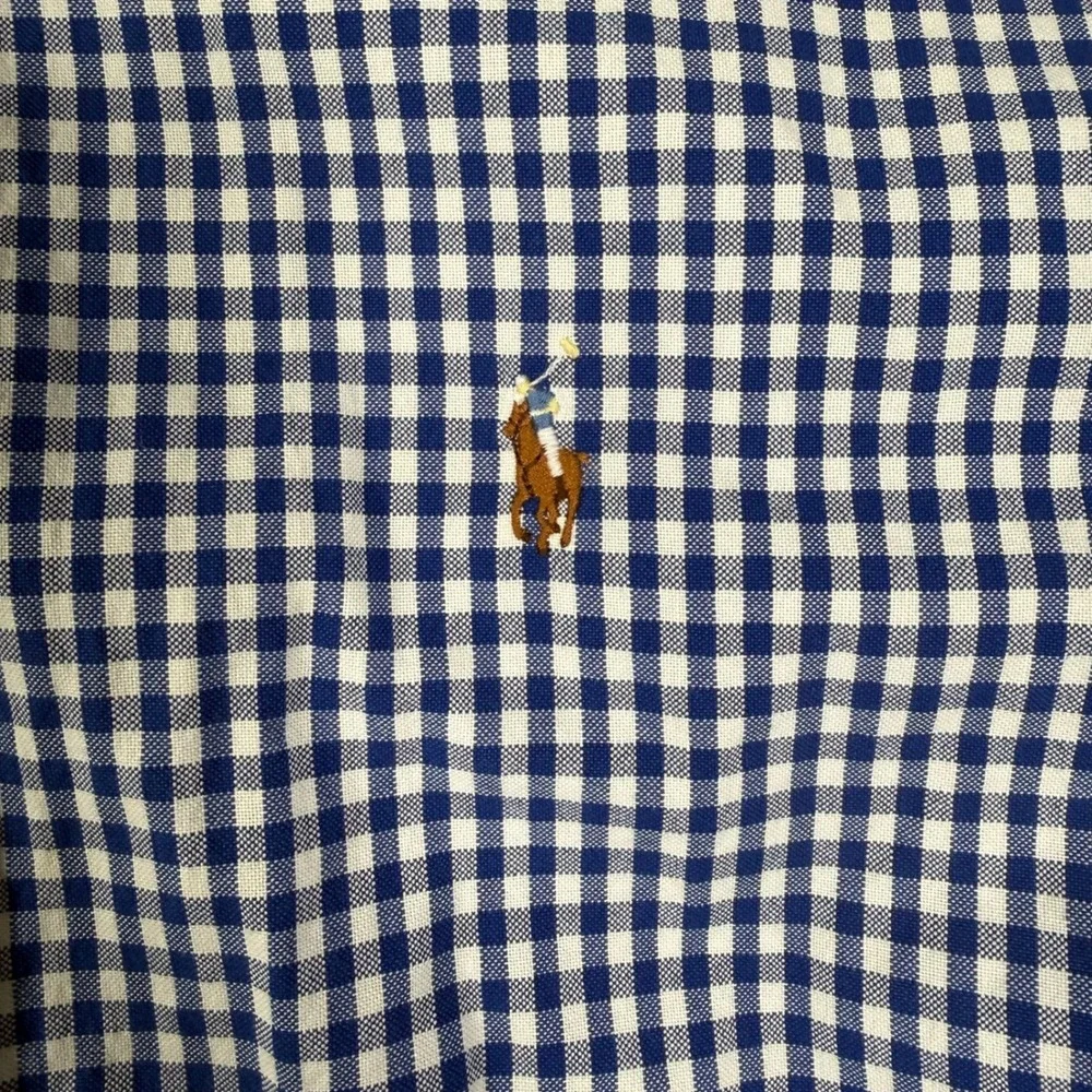 Polo Ralph Lauren Mens Classic Fit Gingham Button Down Shirt Navy Blue White L - Picture 8 of 10